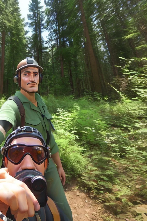 TF2 engineer taking a selfie at the forest