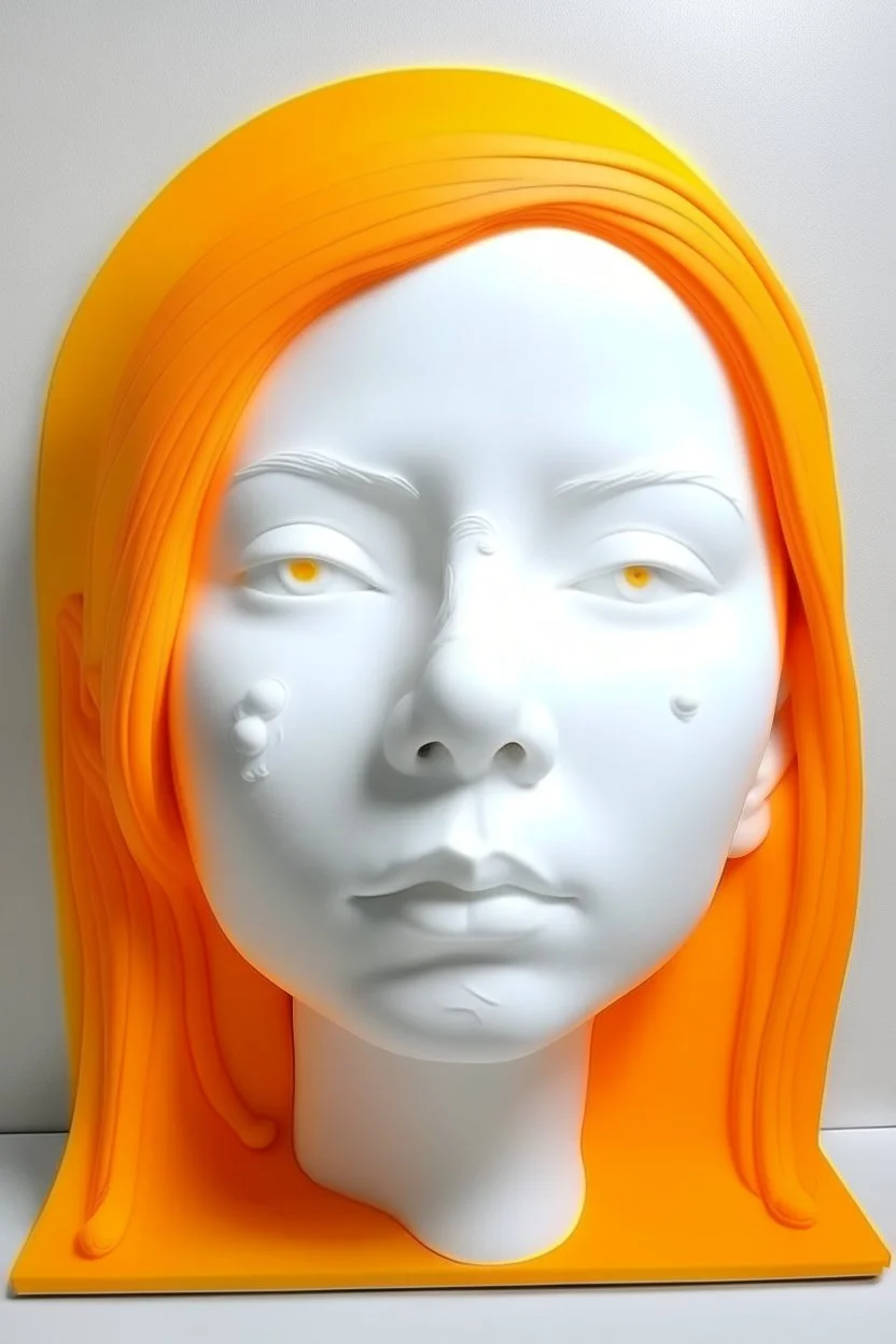 Human Girl face white rubber effect in all body with orange sponge hair