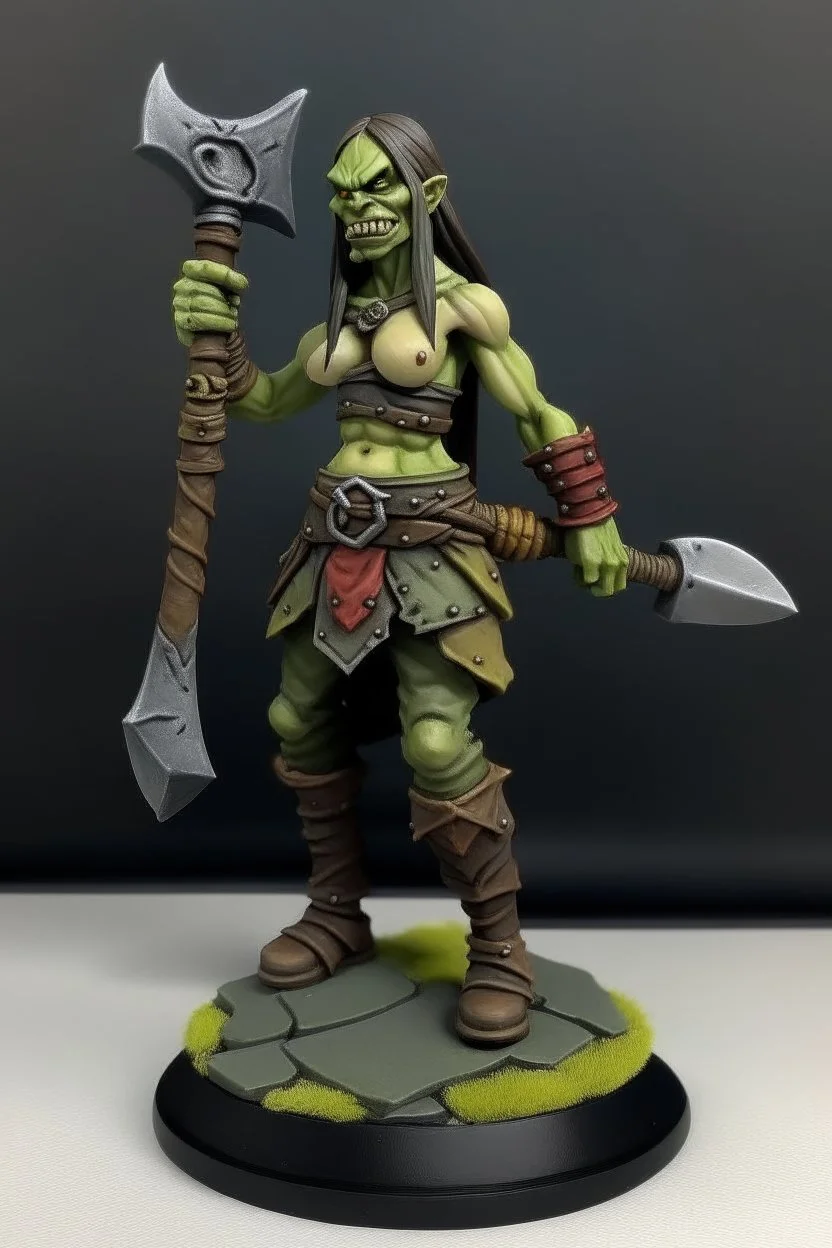 tall female orc platted ponytail pirate barbarian dnd long axe