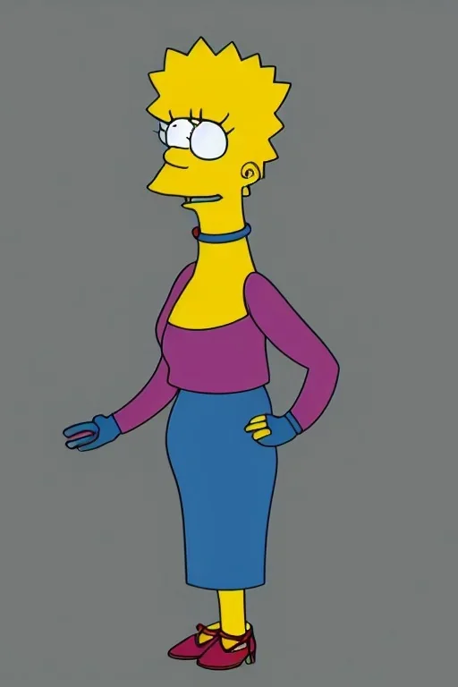 Portrait lady, full body shot, full-color long shot style of The Simpsons