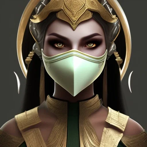 jade, mortal kombat, face, mouth open, white clothes, white ninja mask, black hair, brown eyes, woman, darker skin tone