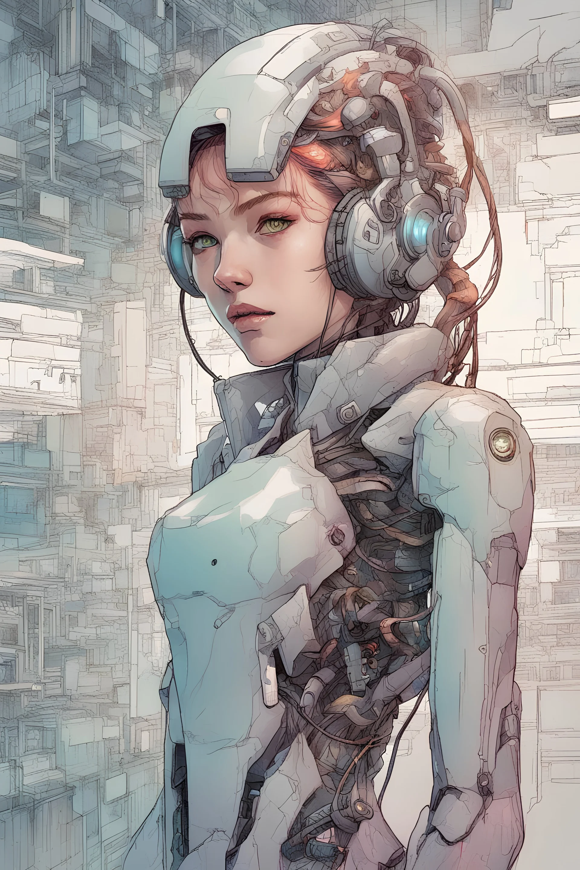 Virtual girl-neural network, cyberpunk, dystopia, by Kenneth Rocafort