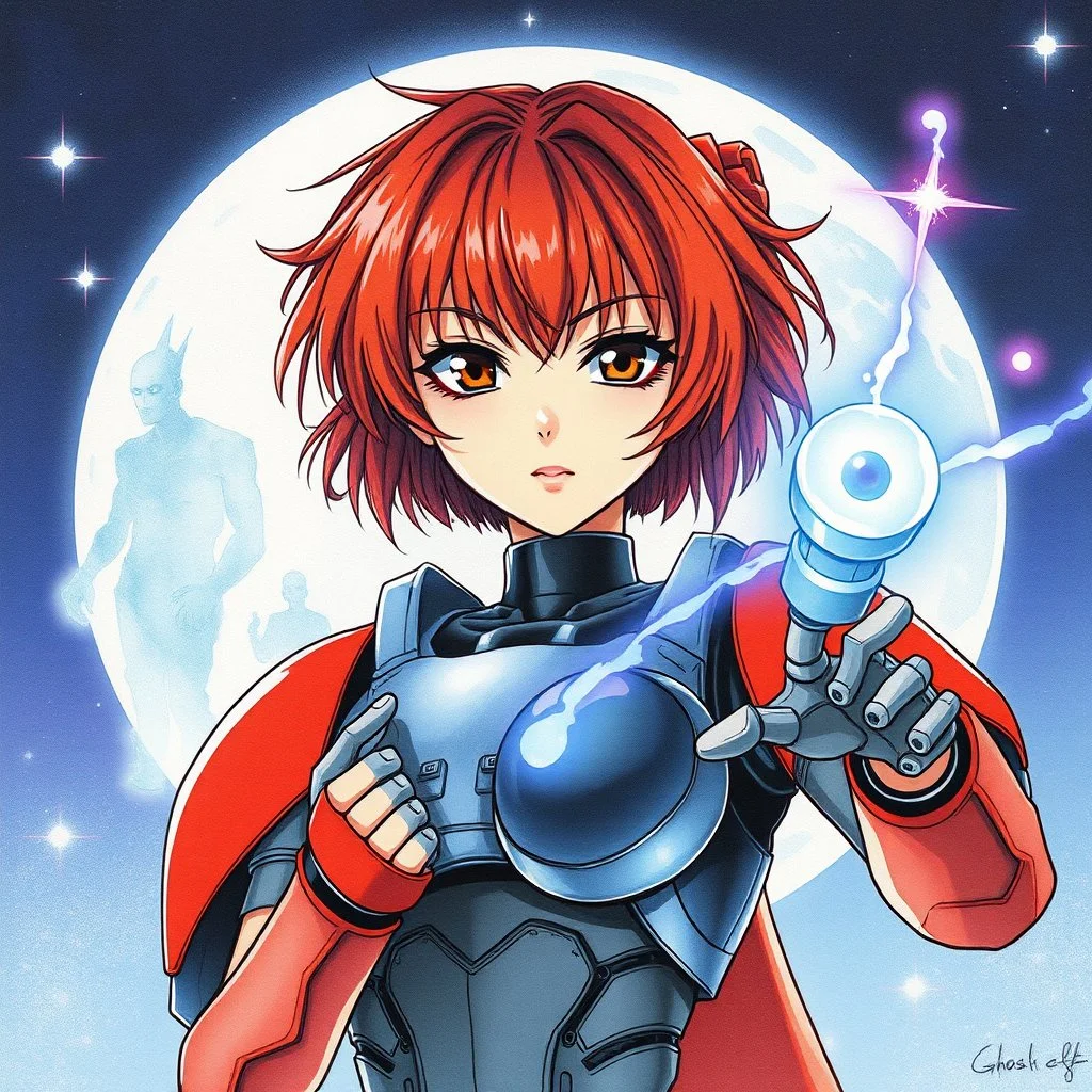 retro anime style, serious 1990s OVA anime style,Best quality, masterpiece, ultra high definition,Highly detailed 1 girl, retro anime style, full color, dark serious 1980s, robot, moebius artist, magic, watercolor, cybernetic arms, ghost in the shell