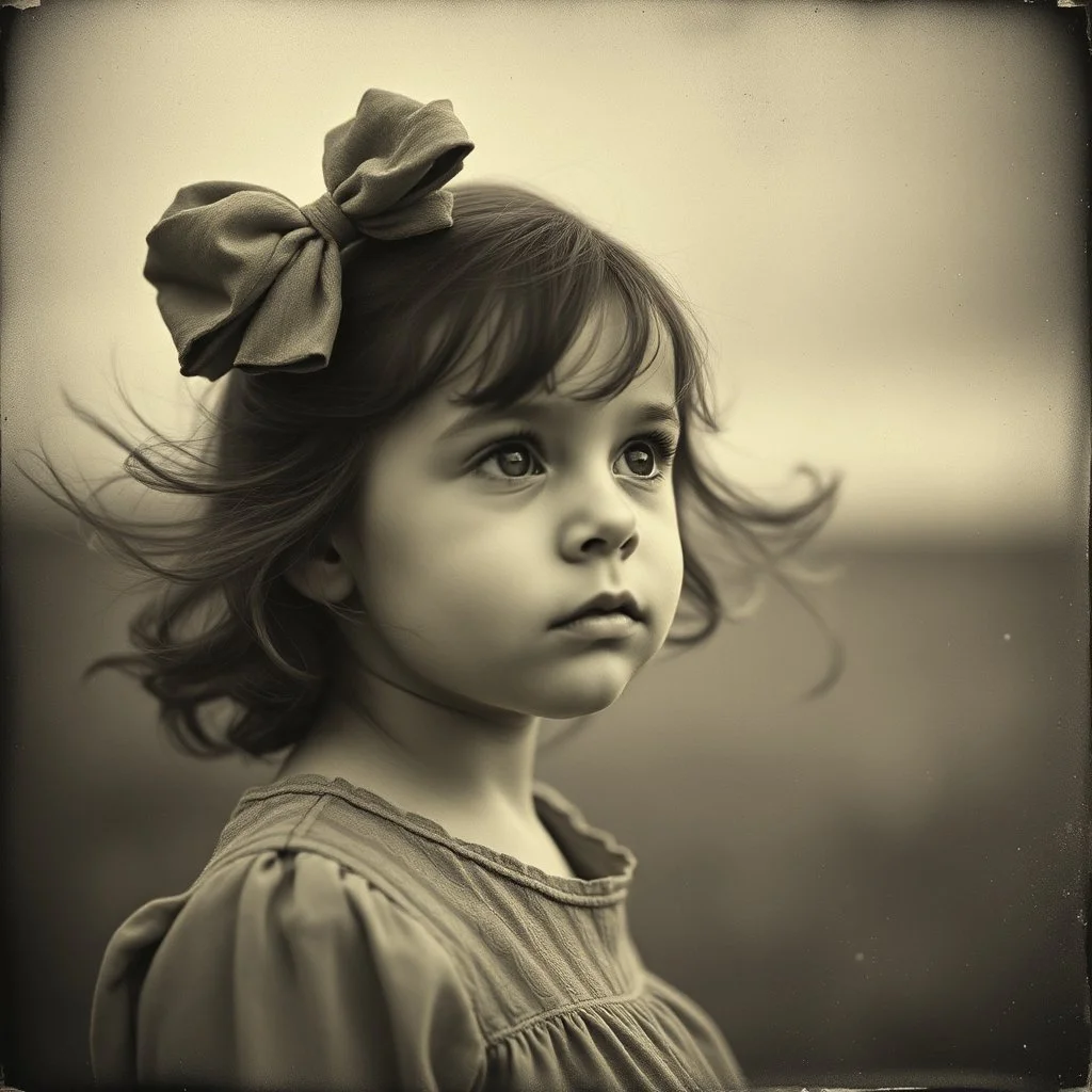 A little girl in the wind, collodion humide