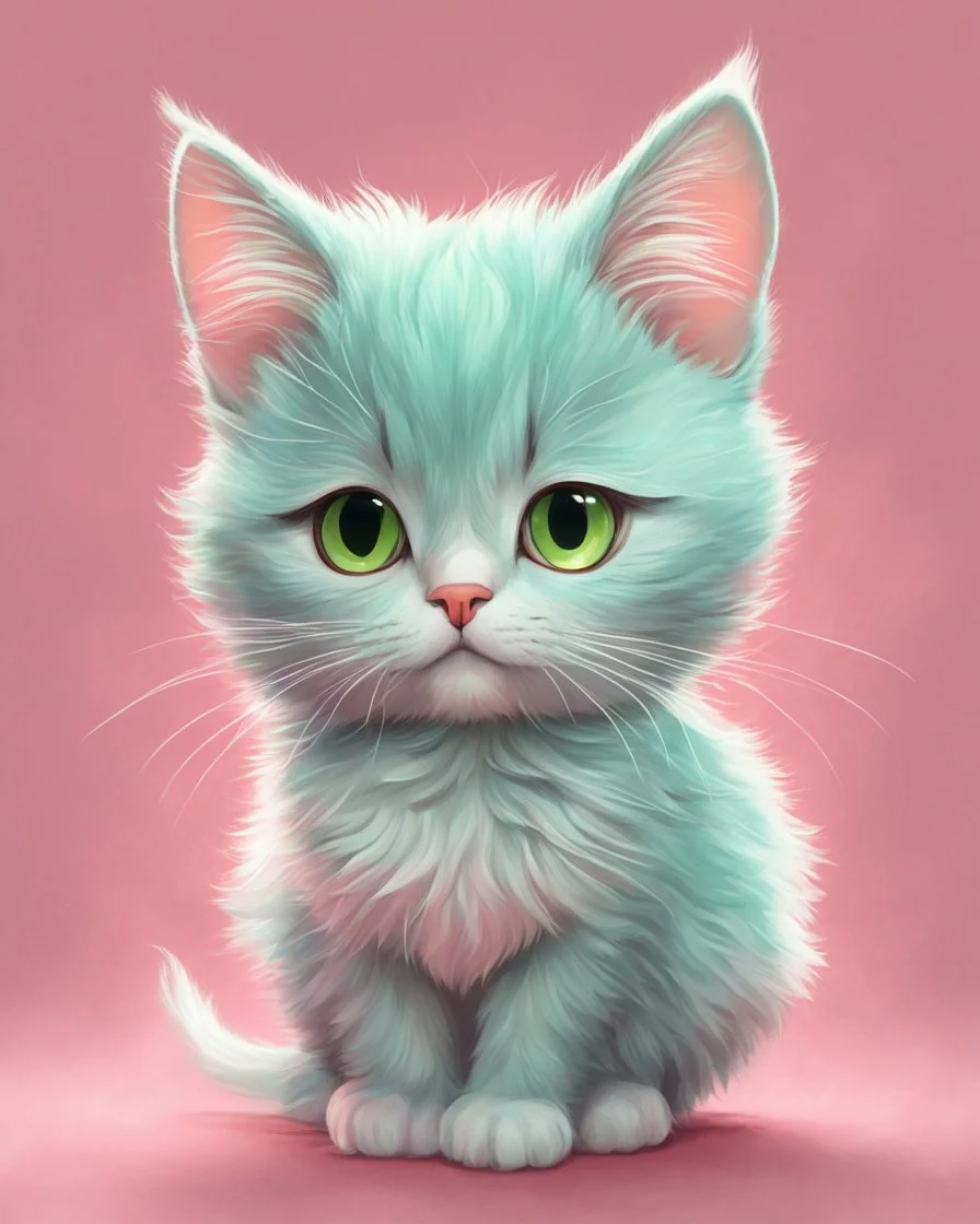 A delightful and adorable cartoon illustration featuring a cute mint-colored cat against a charming pink background, (delightful illustration:1.4), (adorable cartoon cat:1.5), (charming pink background:1.3), (expressive mint hues:1.2), inspired by the styles of cute cartoon artists, trending on ArtStation, Intricate, Sharp focus, vibrant lighting, (whimsical:1.4), (playful ambiance:1.3), (lush fur details:1.5), Cartoon, Masterful, Captivating, High Detail, Cinematic view