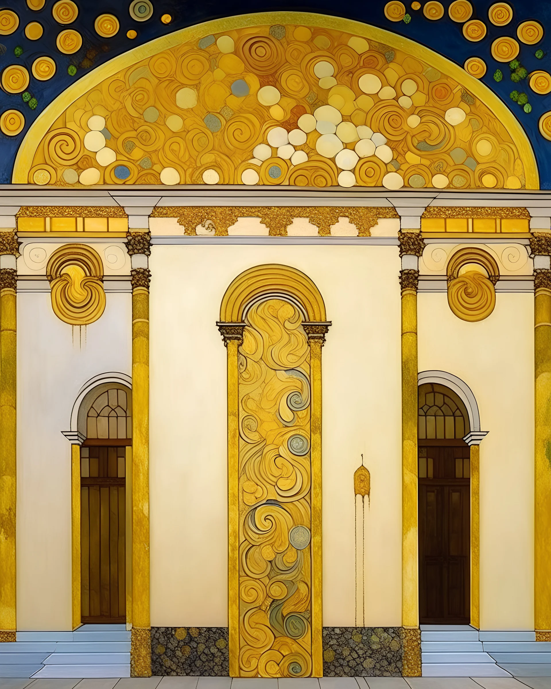 A pale yellow lightning temple painted by Gustav Klimt