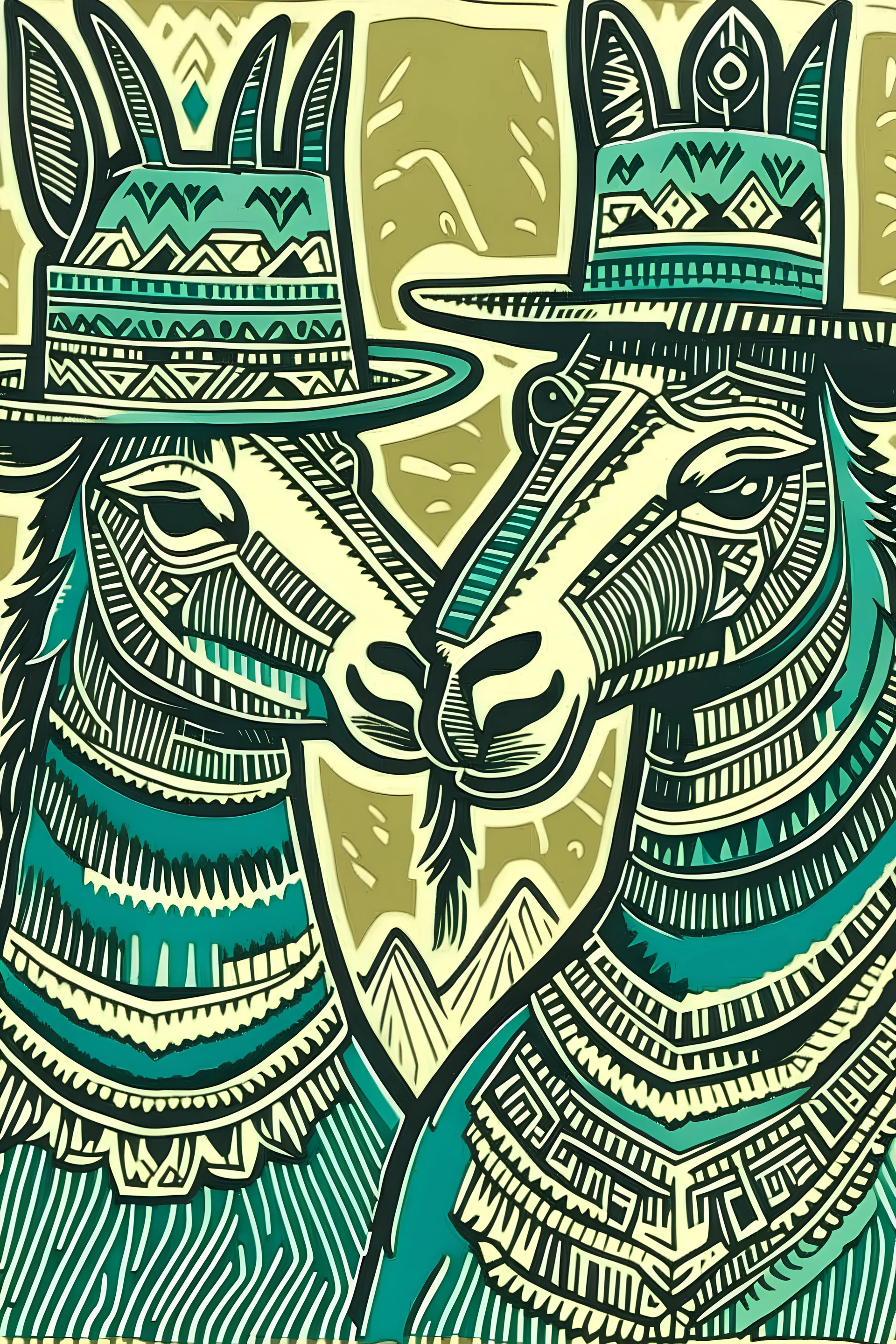 Linocut llamas a hat