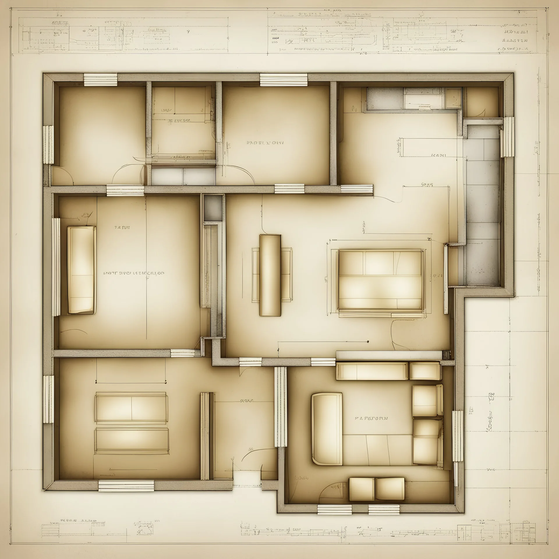 blueprint, one room, plan, illustration, aged,