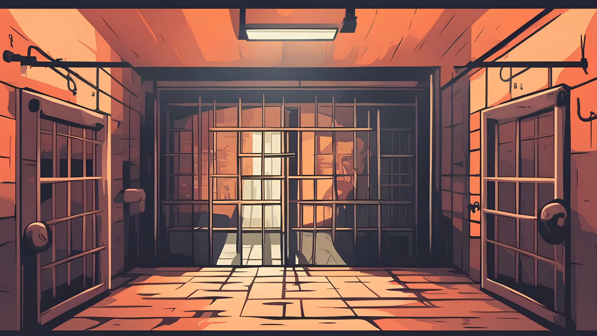 jailbird, Dark prison cell, history Old prison cell, warm Color, Prison, Vector, Flat light Color, 3 view, Real Digital Painting, Vector, flat color, Vector Art, Vector,