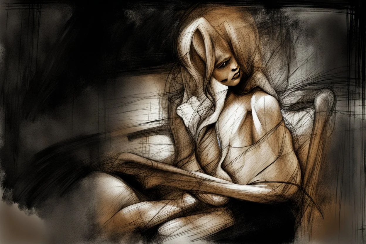 very sketchy lead pencil drawing, black and white picture