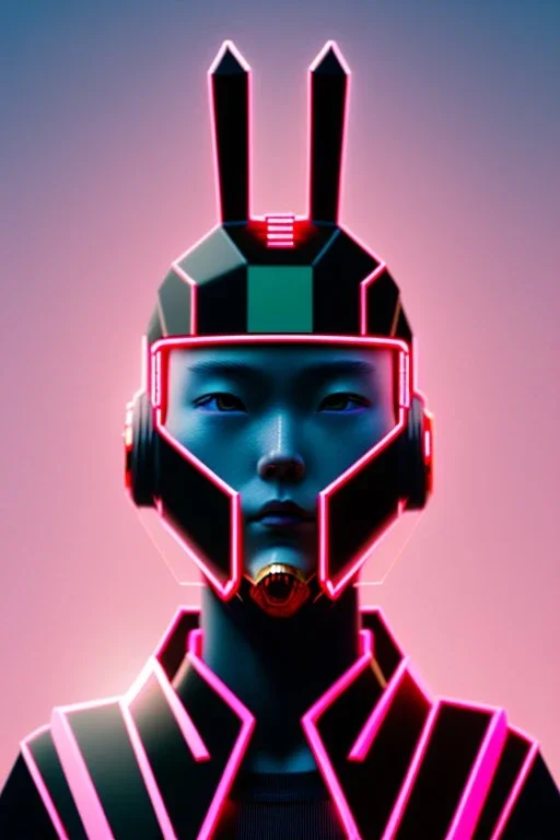 MCU Portrait, Front image. cyberpunk Asian woman, pink short hair. rabbit mask, latex suit. Red, black, gold, color. Punk style, minimal details. Gradient background, highly detailed, concept art, smooth, unreal engine 5, god rays, ray tracing, RTX, lumen lighting, ultra detail, volumetric lighting, 3d, finely drawn, high definition, high resolution.