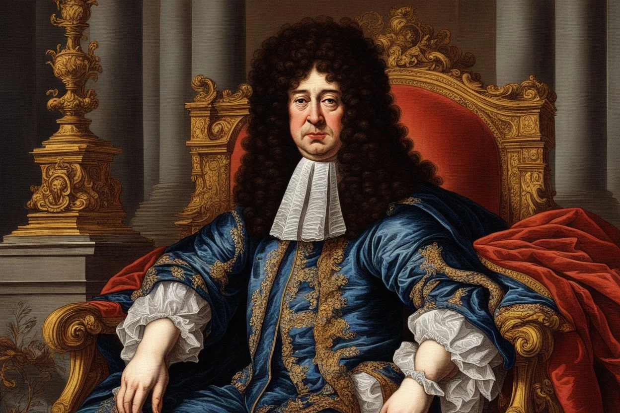 color picture of Louis XIV crying on a throne