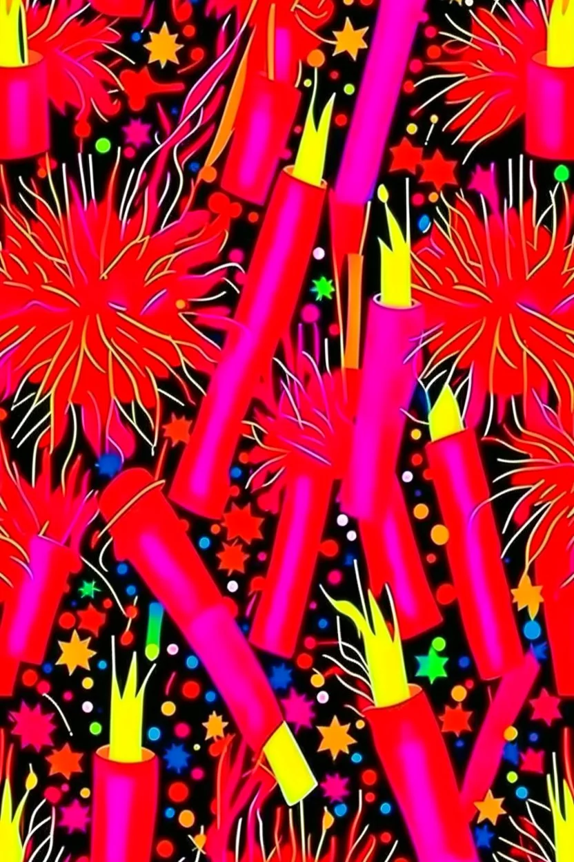 birthday celebration streamers fireworks red colors