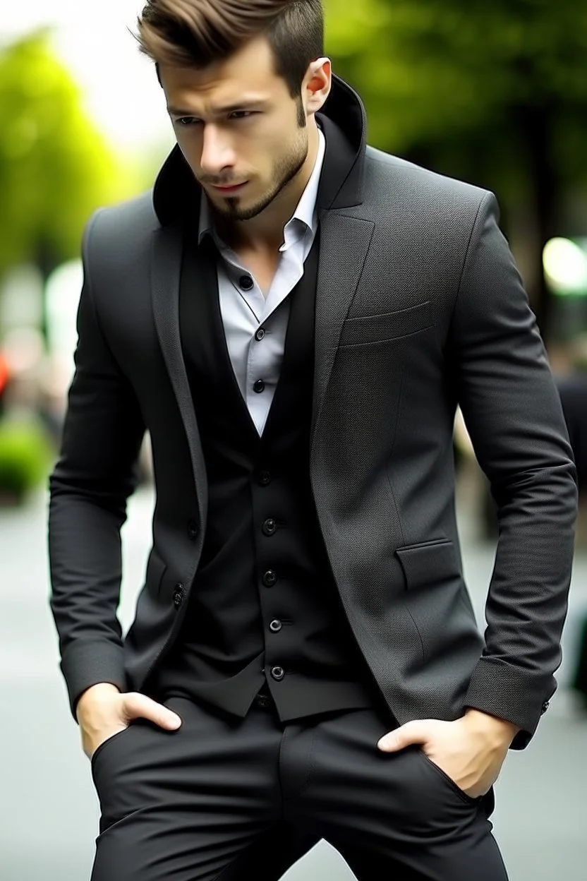 Man's Hooded Casual Blazer Jacket