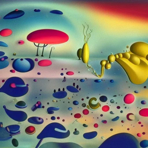 sureal landscape in microcosm with planktonic creatures by yves tanguy and dr seuss