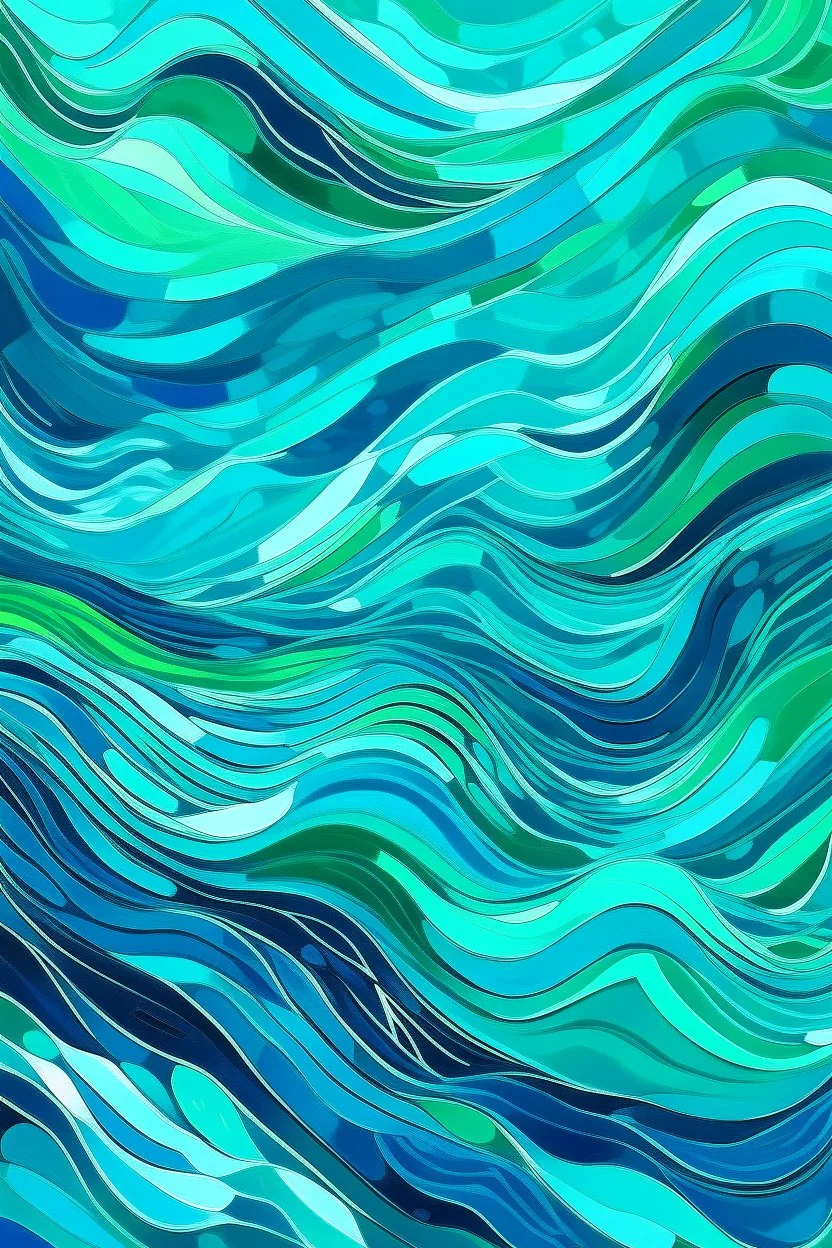 An abstract design inspired by the ocean waves, using shades of blue and green