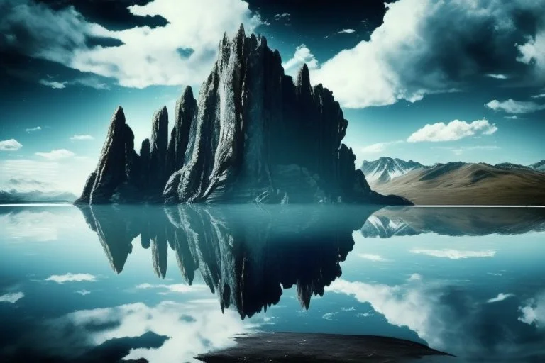 rocks, lake, clouds, epic, sci-fi