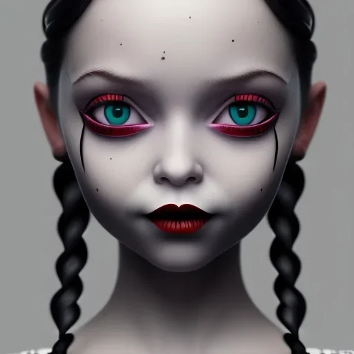 wednesday addams from jenna ortega, wednesday addams hair, wednesday addams make up, wednesday addams black dress, cinematic, hyper detail, 8k resulation