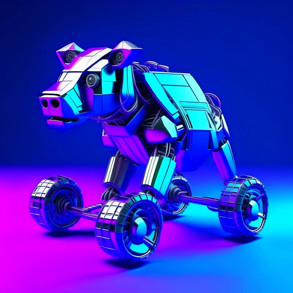 Doctor Who K-9 Robot Dog on wheels, Vaporwave design, metalic, blocky dog, Virtual, 2D.