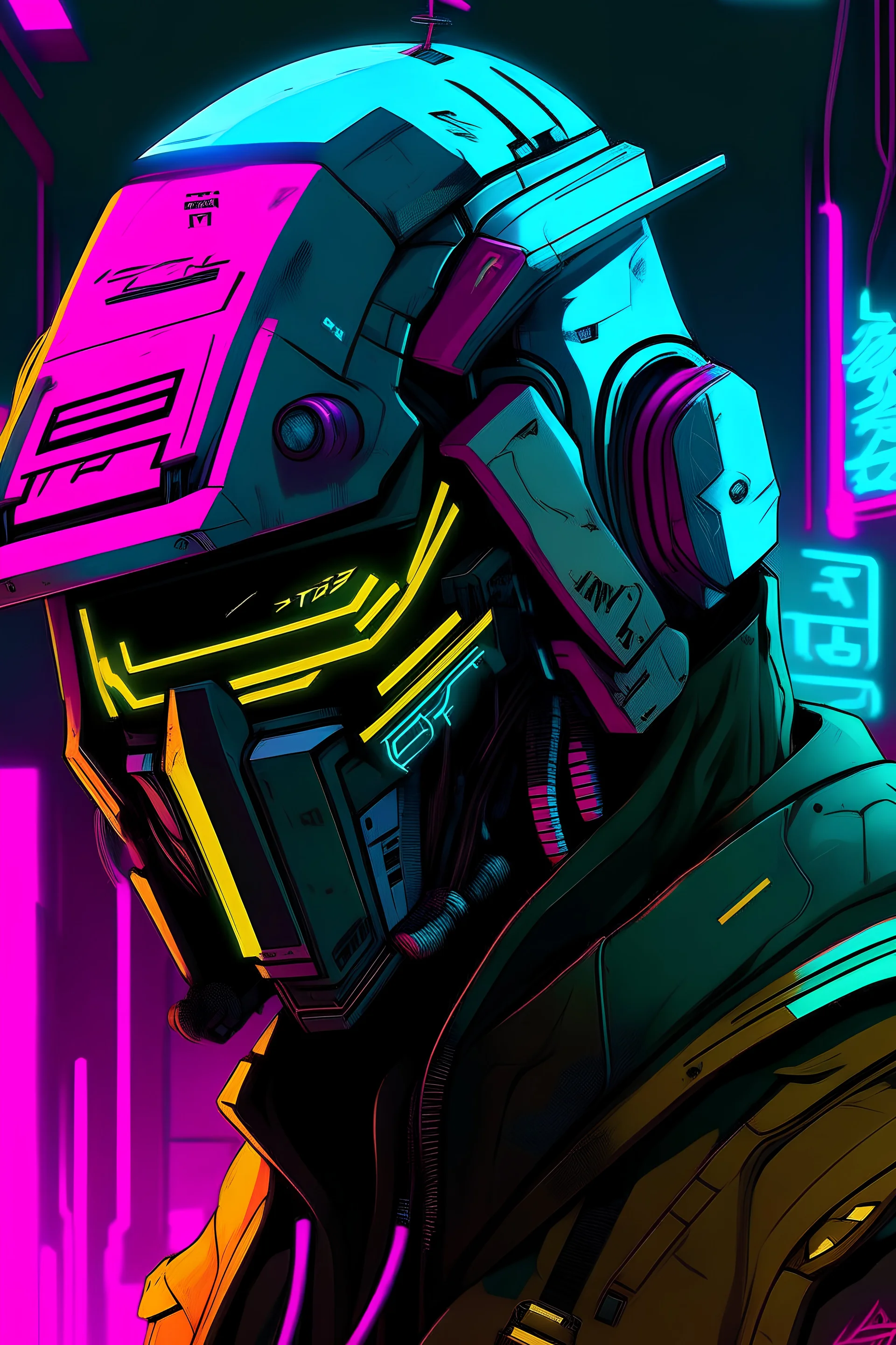 capybarra with rilfe M4 with helmet with neon background color with text Szczepan with cyberpunk style