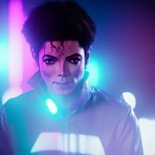 Michael Jackson,purple light effect, closed eyes, rtx, reflection, 8k, glow, winning photography, caustics