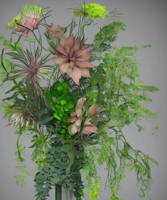 Photorealistic flower arrangement of extradimensional plants