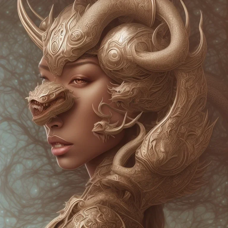 sango fantasy, fantasy magic, intricate, sharp focus, illustration, highly detailed, digital painting, concept art, matte, artgerm and paul lewin and kehinde wiley, masterpiece sexy lips Asian afro lips black African lady body mermaid Dragon head silver bright rain lady outer space mermaid pretty skull head