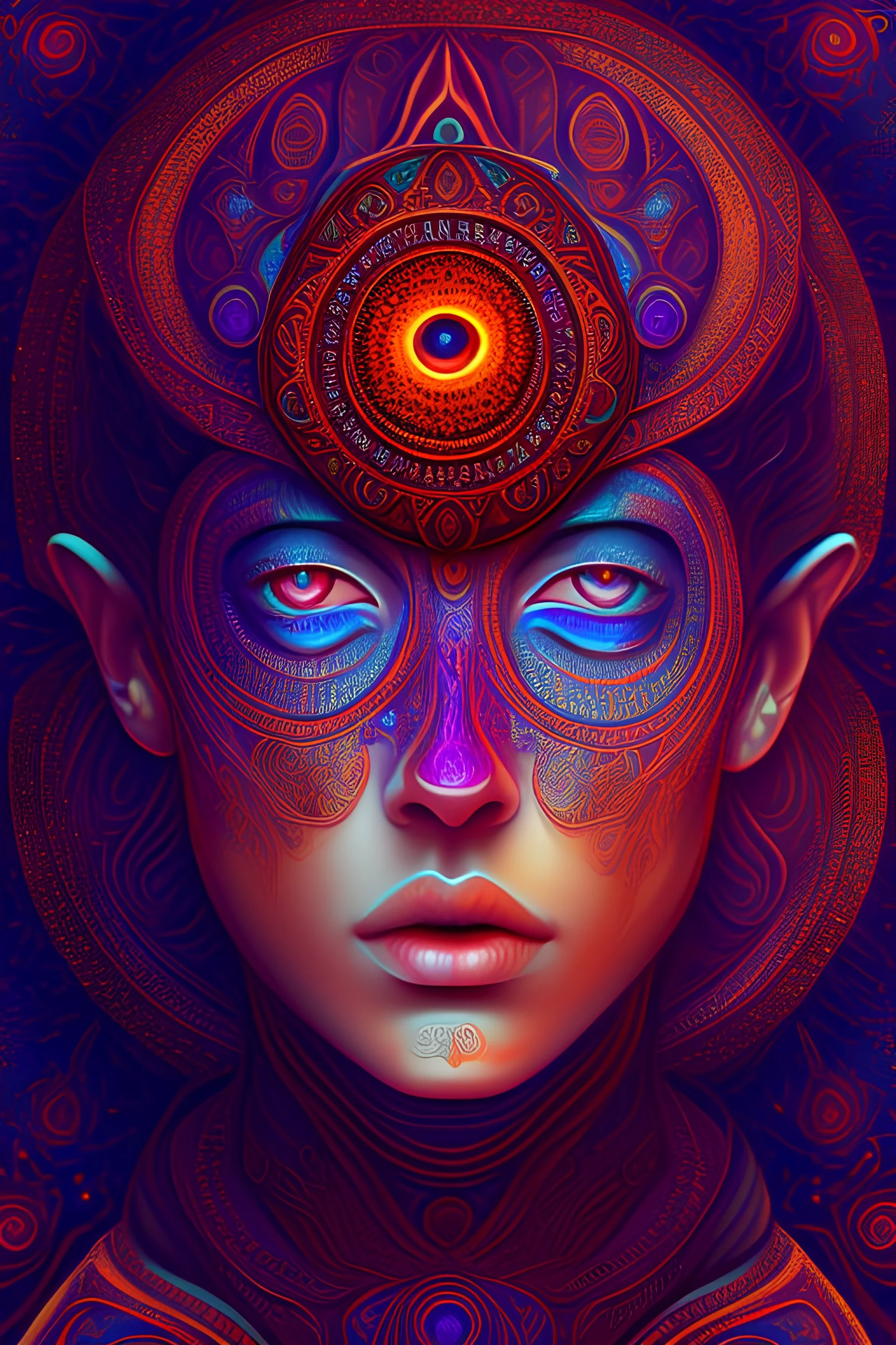 third eye, awakeneing, deep color, intricate detail, realistic, 8k resolution digital painting, pretty face