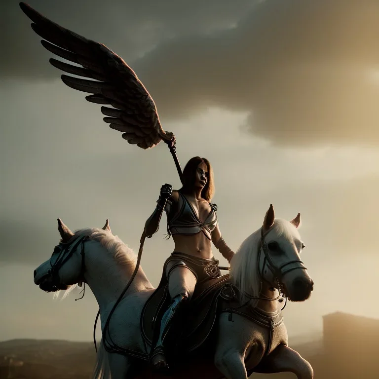 angel of death riding a horse, spectral, 4k, 8k, highly detailed, cinematic, ultra photorealistic, ultra realistic, volumetric lighting, moody, gloomy