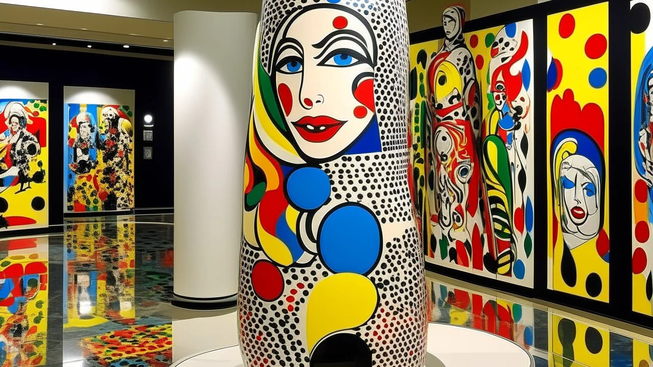 An ivory tower in a tempest storm designed in Matryoshka dolls painted by Roy Lichtenstein