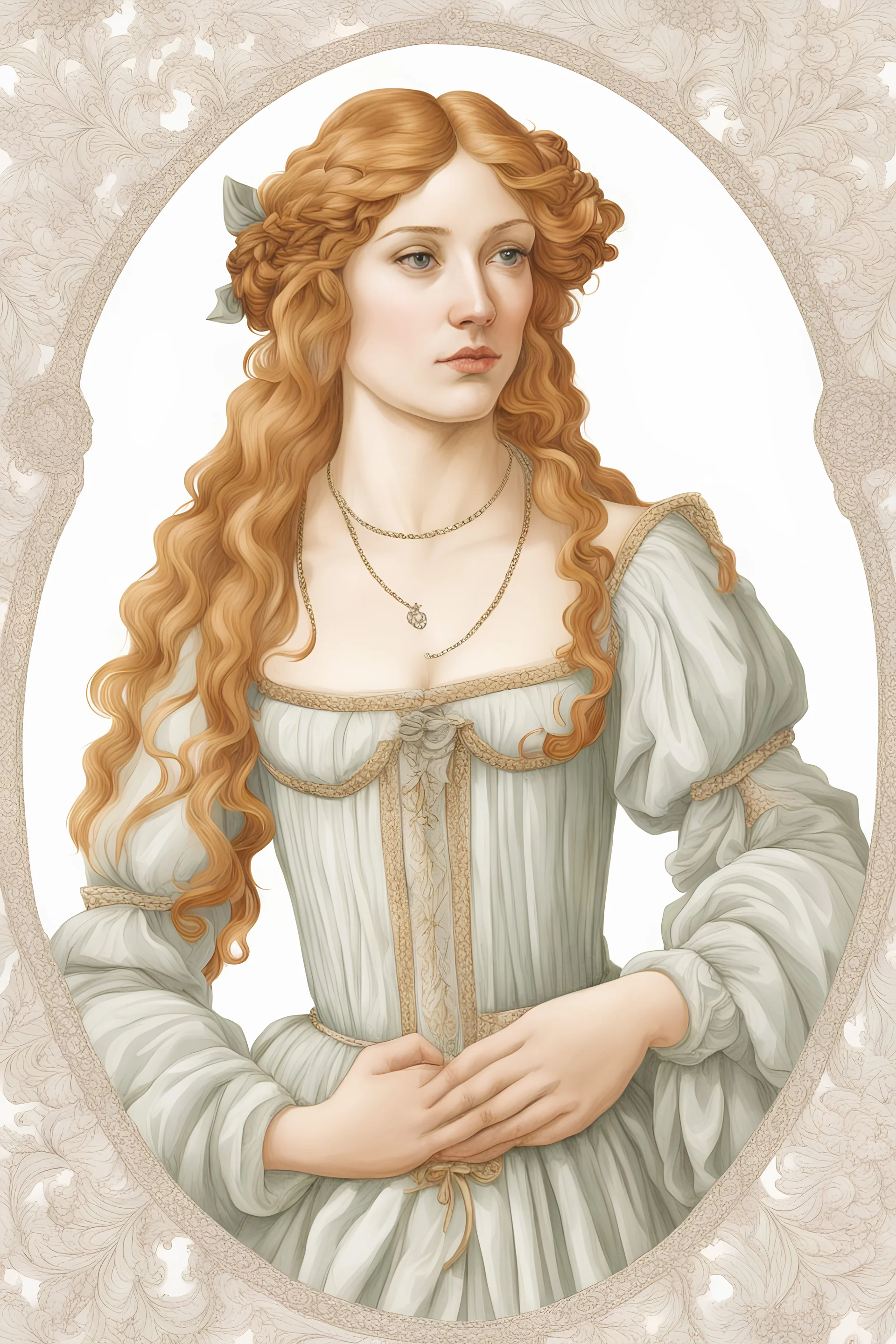 portrait of a renaissance renaissance woman botticelli style on a white background