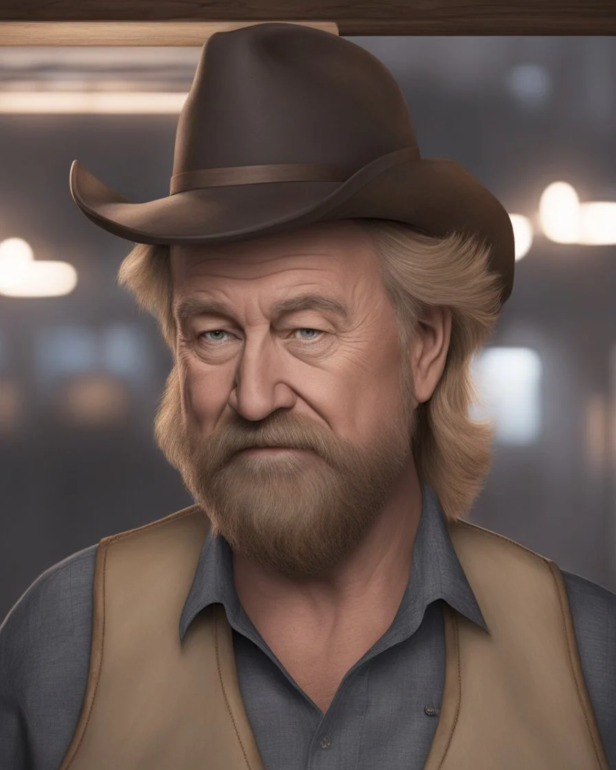 photorealistic, lifelife, elderly short and chubby insane kentucky hill bill farmer, trailer trash style. with long hair and beard and extreme big ears