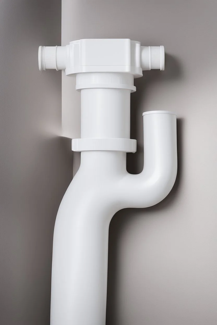 A studio-shot photograph of a high-quality white sewage plumbing PVC 90-degree elbow. The image is captured using professional photography techniques, ensuring every detail is crisp and clear. The depth of field technique is utilized to focus on the intricate structure of the elbow, while the background is elegantly blurred, giving it a luxurious and sophisticated look. The matte finish adds a touch of elegance, and the clear water flowing through the elbow creates a sense of movement and dynami