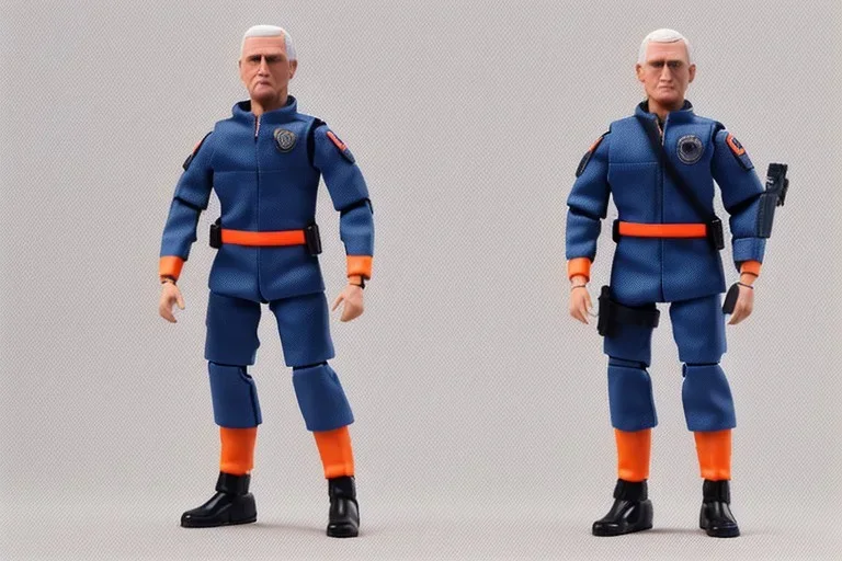 Mike pence g.i. joe toy figure With a Laser gun space force Blue fabric uniform, fluorescent orange, black boots