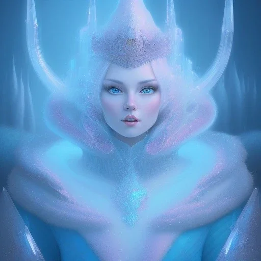 ice kingdom digital painting,a crystal - clear ice, majestic, ice fractal, Fantasy, Illustration,Character Design, magician, pink color