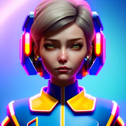 waitress cyber woman, russian, rounded face, blue short hair, purpurin, striped shirt, vibrant color, highly detailed, art stations, concept art, smooth, unreal engine 5, god rays, ray tracing, RTX, lumen lighting, ultra detail, volumetric lighting, 3d, finely drawn, high definition, high resolution.