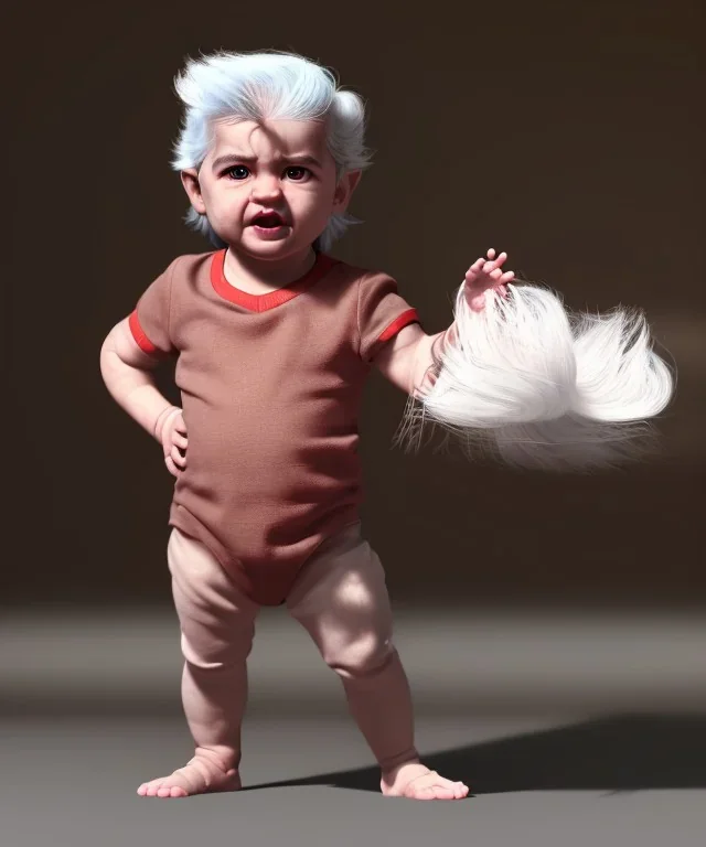 Pedro almodovar toddler, full body, white hair, dramatic lighting, hyper realistic