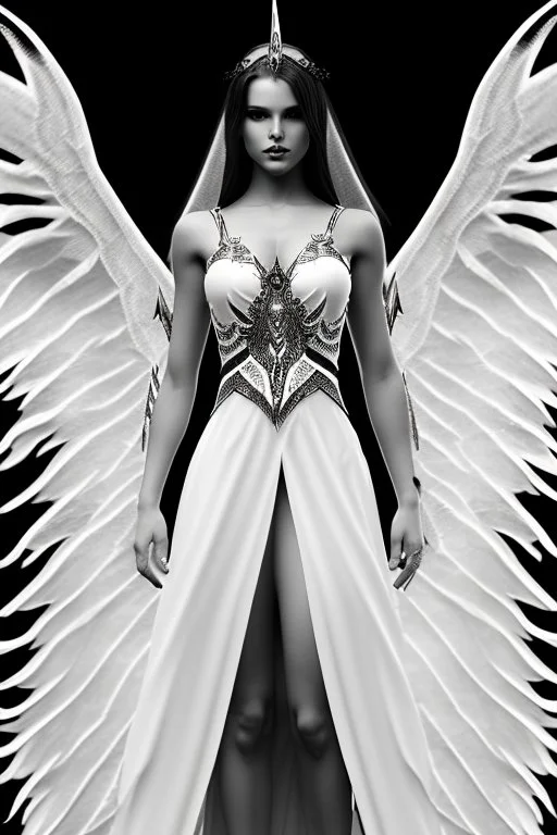 angel, demon, angel demon hybrid, half angel, half demon, black angel wings, white demon wings, black and white, balance, horns, armor, noble clothes, black and white armor, black and white clothes