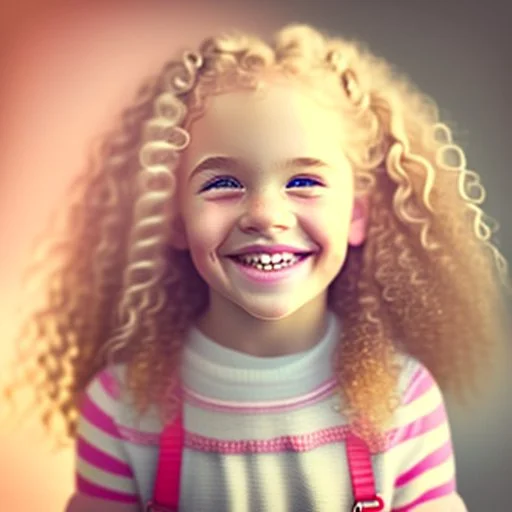 A cute little girl, curly blonde hair, the look on her smiling face.