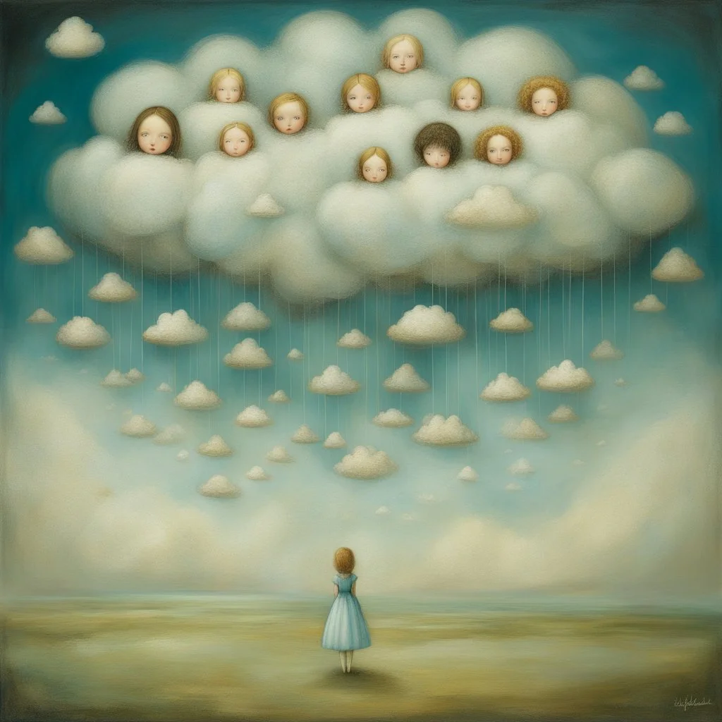 Post modern surreal fantasies by Vasko Taskovsky, Masterpiece, richly textured oil and ink illustration ((whole scene in frame)) in mixed whimsical surreal styles of Lucy Grossmith, Nicoletta Ceccoli and Vasko Taskovski, billowing clouds, by Susanne, beautiful colors, beautiful lighting, Gustav Klimt, beautiful colors in shades of cerulean, lilac, teal, burnt orange and yellow, gold leaf details, paint splatter Modifiers: elegant fantasy intricate masterpiece fantastic view hyperrealistic high d