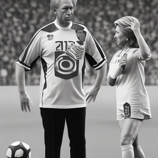 Hillary Clinton in a referee jersey officiating for a soccer match at Wembley Stadium