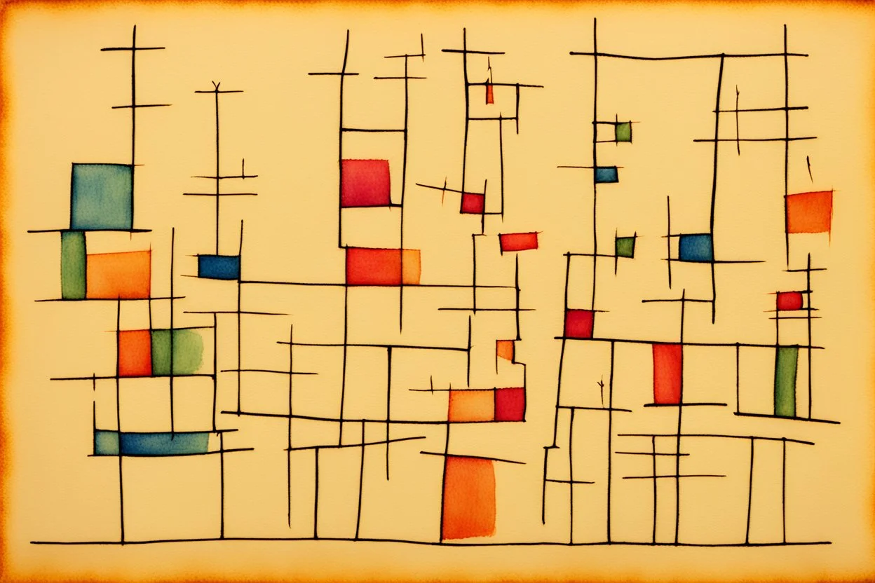 ink transfer in the style of Paul klee "the twittering machine"