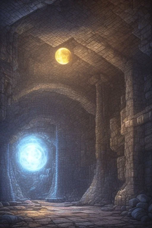 abstract, Moon in a dwarven mine underground, dungeon