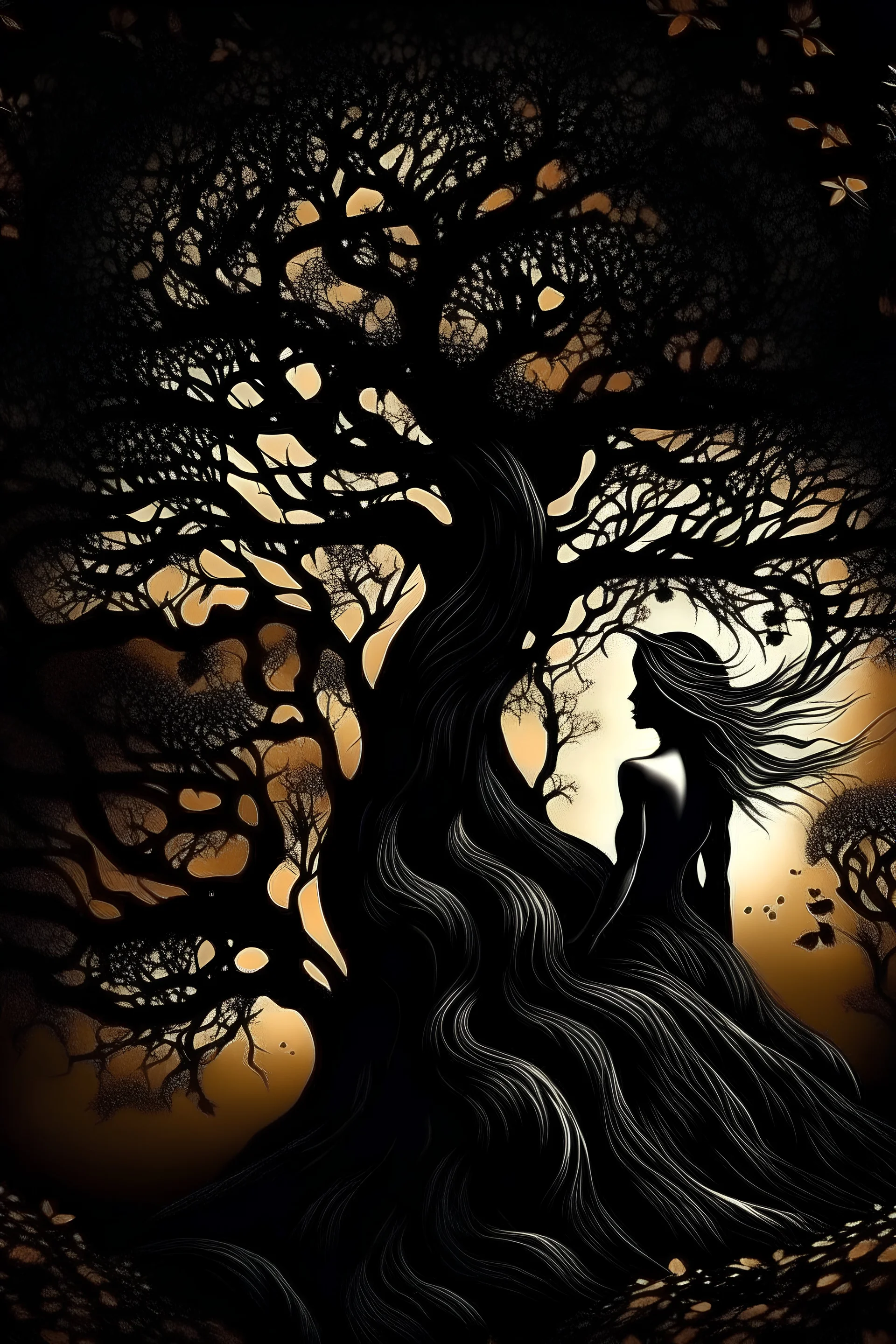 blackthorn tree mystical protection secret woman abstract