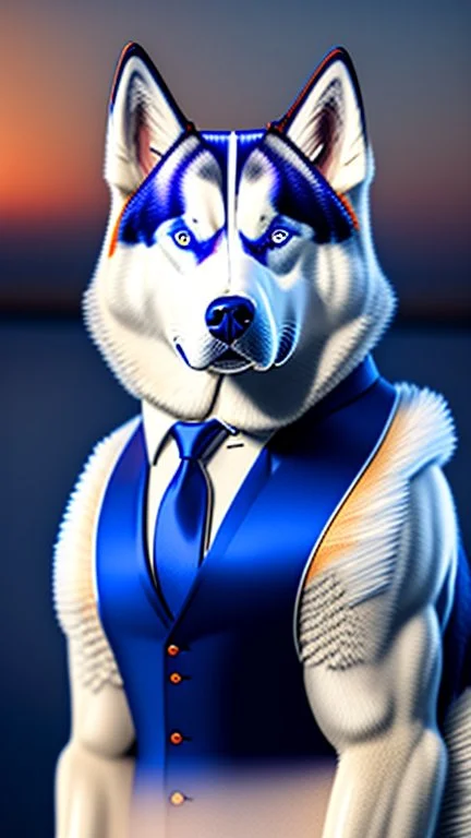 Hermoso perro Husky Siberiano ojo azul ojo anaranjado con traje y corbata máximalista intrincado detallado impactante obra de arte 4k