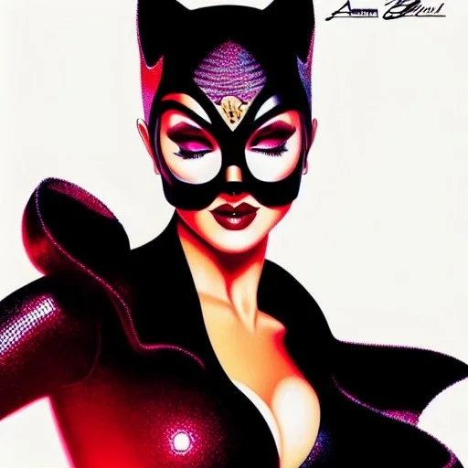 fullbody Drawing of 'Busty CatWoman',intricate detail,andrea bonelli,Kilian Eng,Ohrai,evan lee,Aleksandr Sidelnikov,KyuYong Eom,toned colors,16k