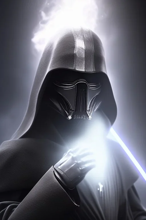 All Black Anakin Skywalker soldier, ghost, wearing high tech mask, white smoke, dark, rage, sorrow, high definition, ultra 8 k, volumetric lighting, blue fire, fog