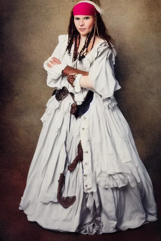 portrait, lady, full body shot, medium shot, style of pirates of the Caribbean