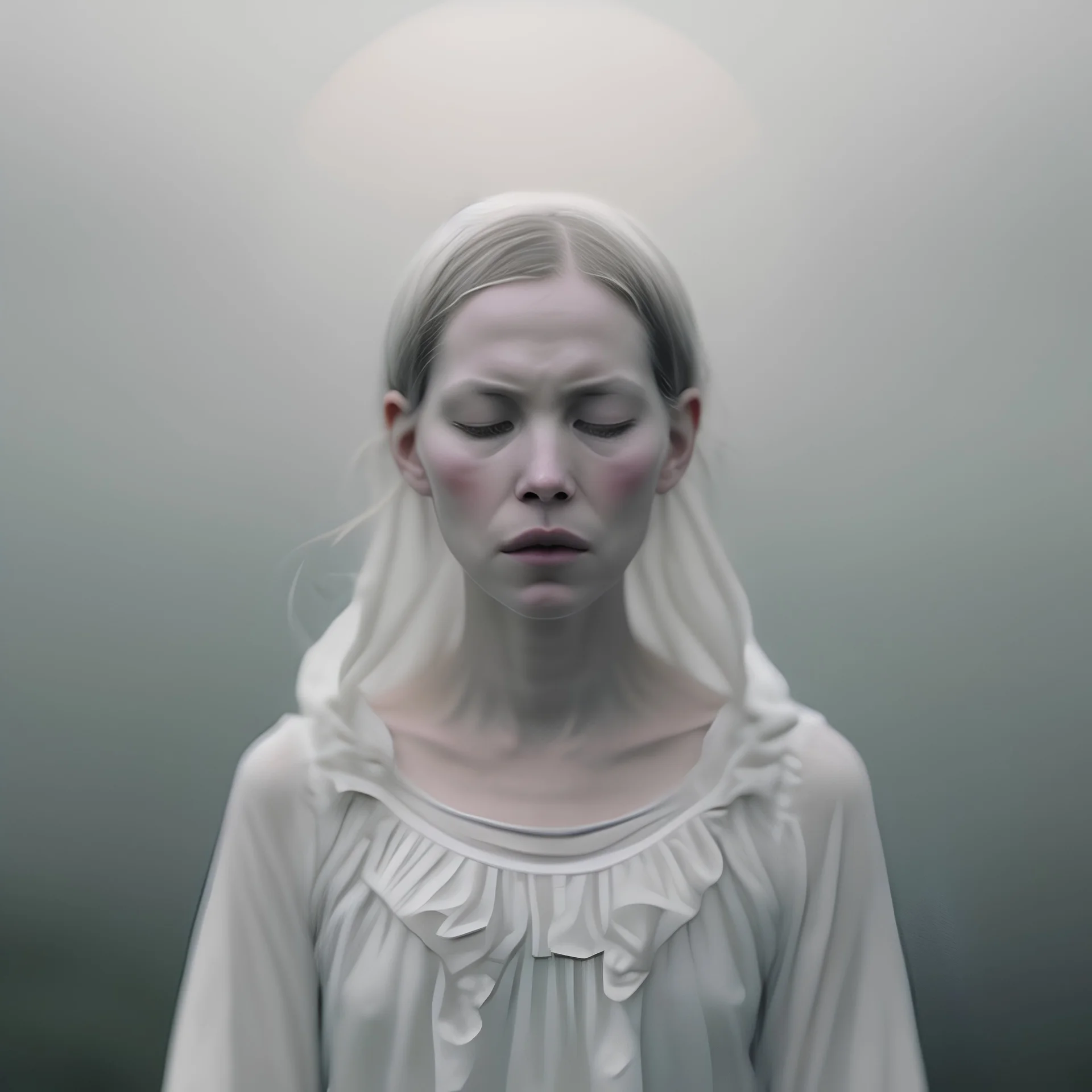 Create a infinite moon meditation with the astrological inspiration inspired by the scene of the movie Melancholia by Lars Von Triers, use white and soft warm colours in a blur. Give a infinite add to all image