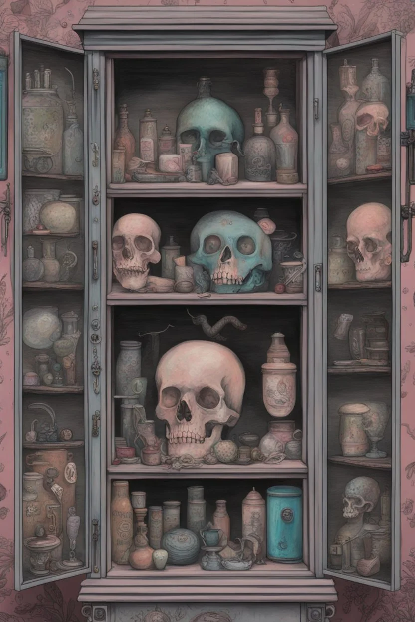 Cyberpunk cabinet of curiosities painted by Frida , unsane details, soft colors